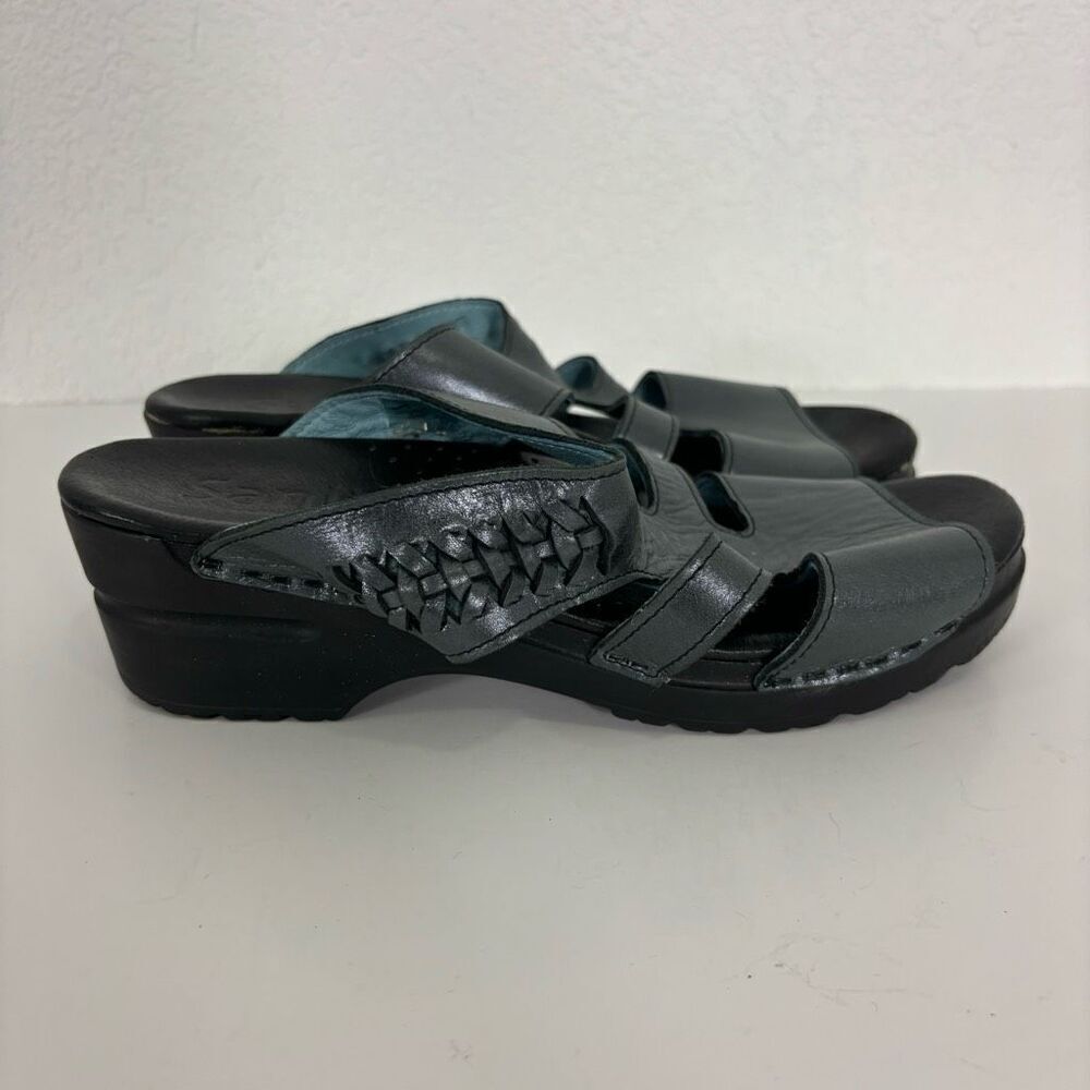 Sanita‎ Blue Metallic Leather Slide Sandals 8